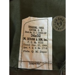 M43 FIELD COTTON TROUSERS US ARMY WWII SIZE 34R DATED 1944 NEW /COLLECTORS ITEM