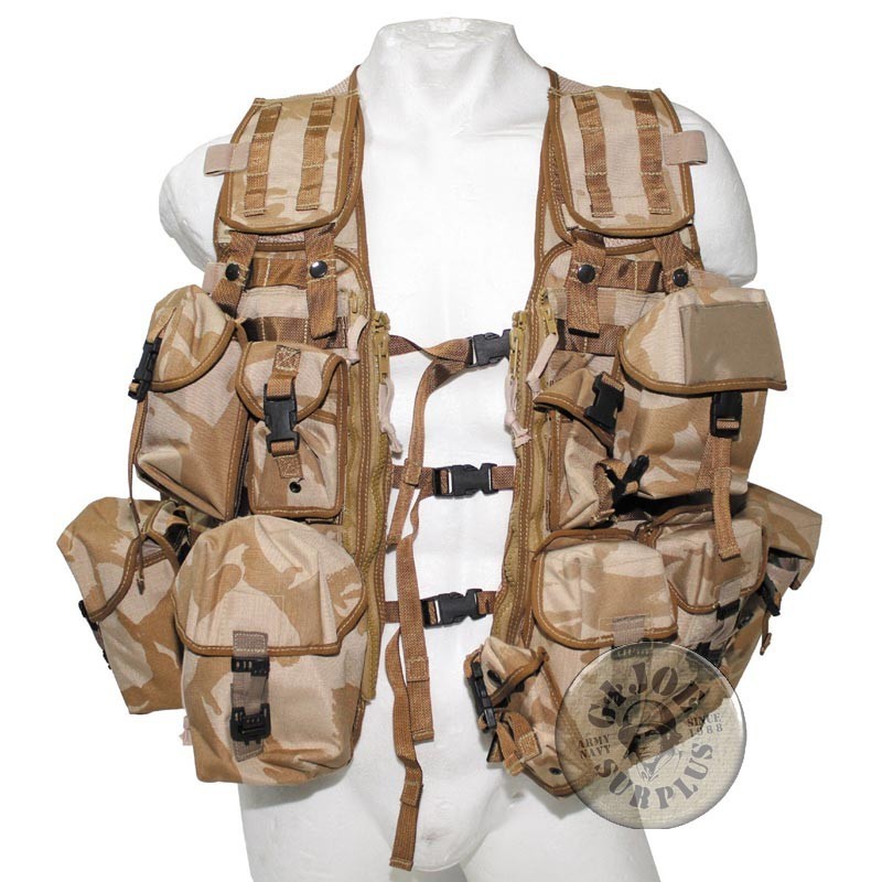 CHALECO TACTICO MODULAR EJERCITO BRITANICO "LOAD CARRYING+13 FUNDAS" CAMUFLAJE DESERT DPM NUEVOS