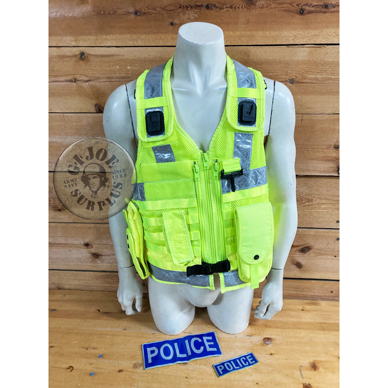 ONE PIECE!!! BRITISH POLICE HIGH VISIBILITY TACTICAL VEST "ARKTIS" WITH POLICE PLATES USED
