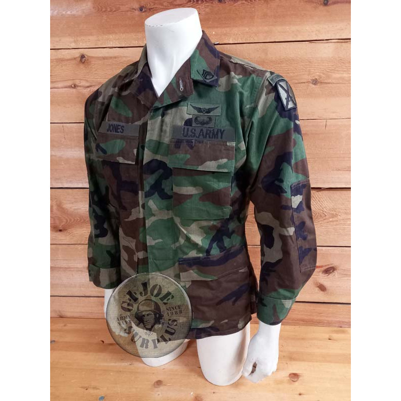 ONE PIECE!!! US ARMY "10TH MOUNTAIN DIVISION" STAFF SERGEANT WOODDLAND BDU JACKET SMALL REGULAR
