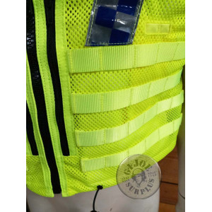 PIEZA UNICA!!! CHALECO TACTICO ALTA VISIBILIDAD POLICIA BRITANICA "ARKTIS" CON FUNDAS y PARCHES USADO CHALECOS TACTICOS MOLLE AL