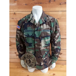SPECIAL FORCES!!! US ARMY WOODLAND BDU JACKET MEDIUM LONG WITH PATCHES PEÇA UNICA!!! JAQUETA BDU WOODLAND "TINENT CORONEL" LARGE