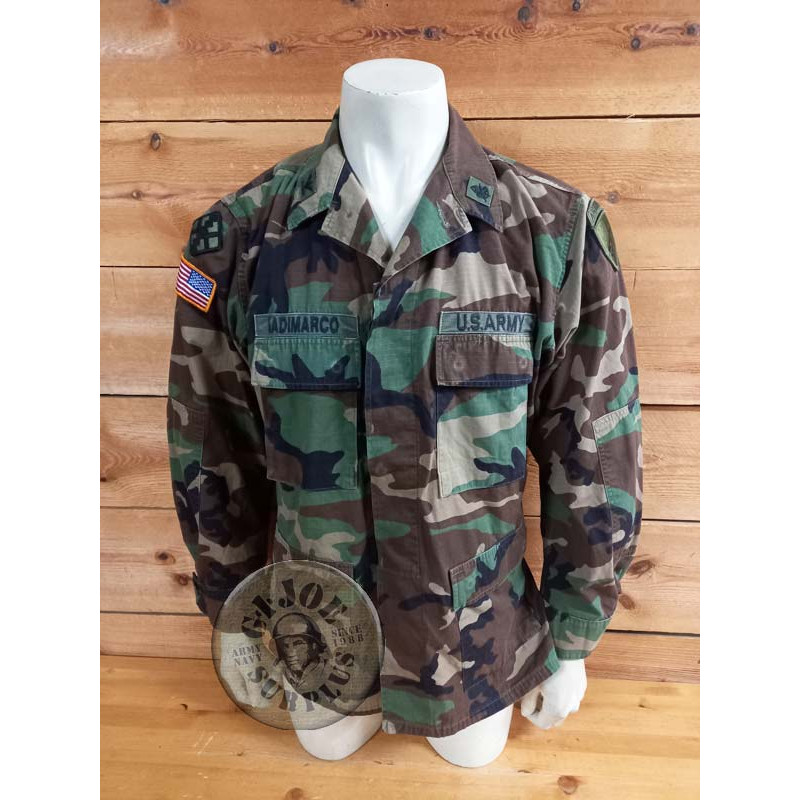 SPECIAL FORCES!!! US ARMY WOODLAND BDU JACKET MEDIUM LONG WITH PATCHES PEÇA UNICA!!! JAQUETA BDU WOODLAND "TINENT CORONEL" LARGE