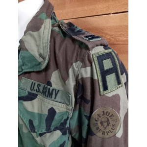 M65 WOODLAND CAMO JACKET US ARMY "1ST AVIATION BRIGADE" MEDIUM SHORT